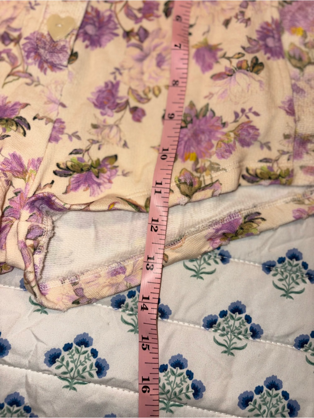 LoveShackFancy Renato Floral Print Shorts M Cotton Jersey Ultra Violet Clouds Sm - Picture 9 of 9